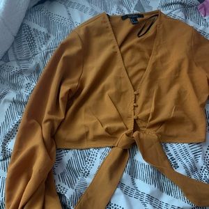 Yellow/brow tie front long sleeve